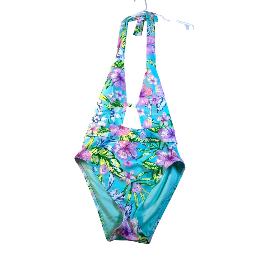 Adore Me Floral Halter One Piece Swimsuit Size Large - Picture 2 of 4